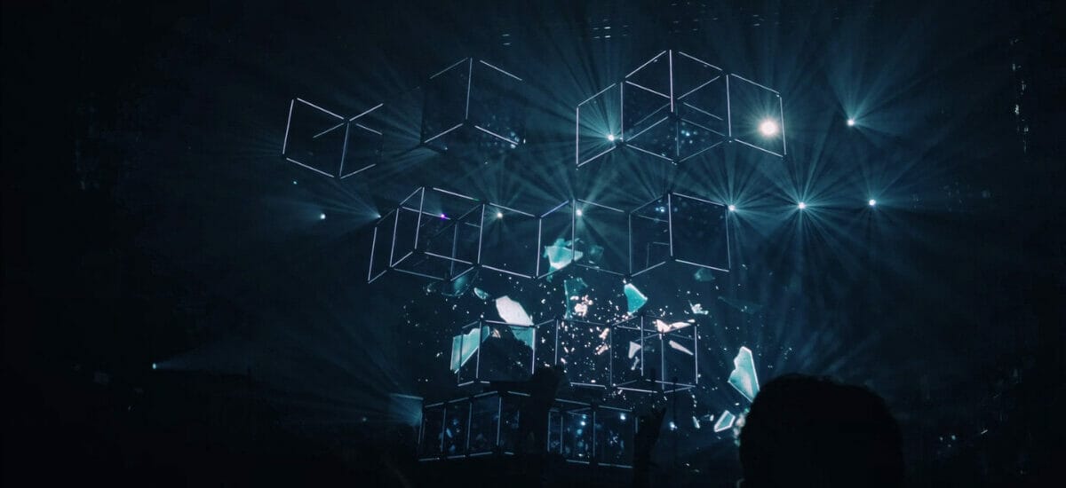 visuals and geometric shapes with dark background signifying new technology and chatGPt