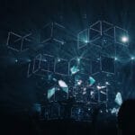 visuals and geometric shapes with dark background signifying new technology and chatGPt