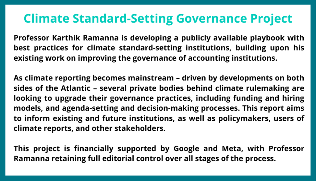 Karthik Ramanna climate standard-setting governance project